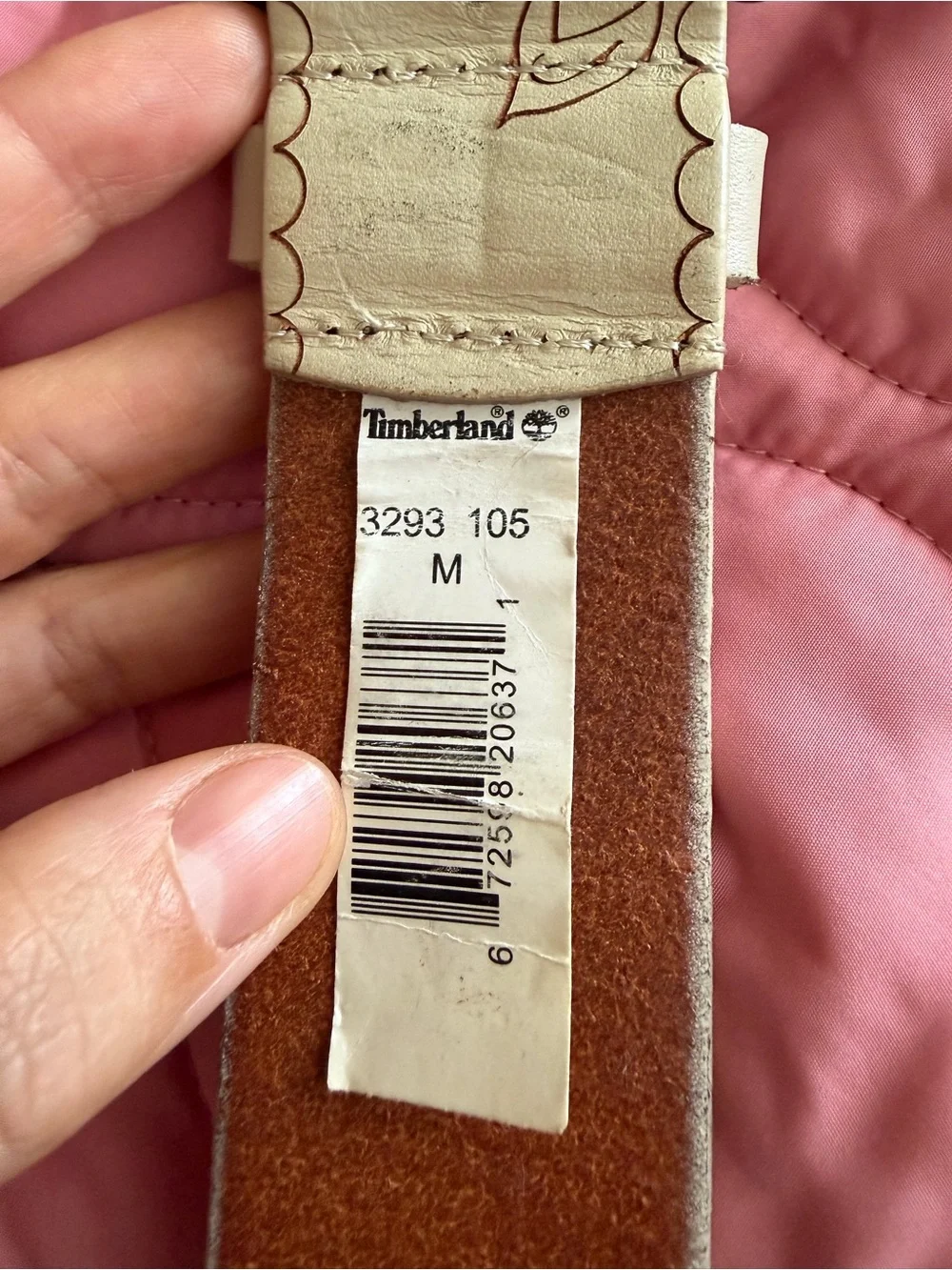 Timberland Vintage White Floral Etched Leather Belt - Size M 105